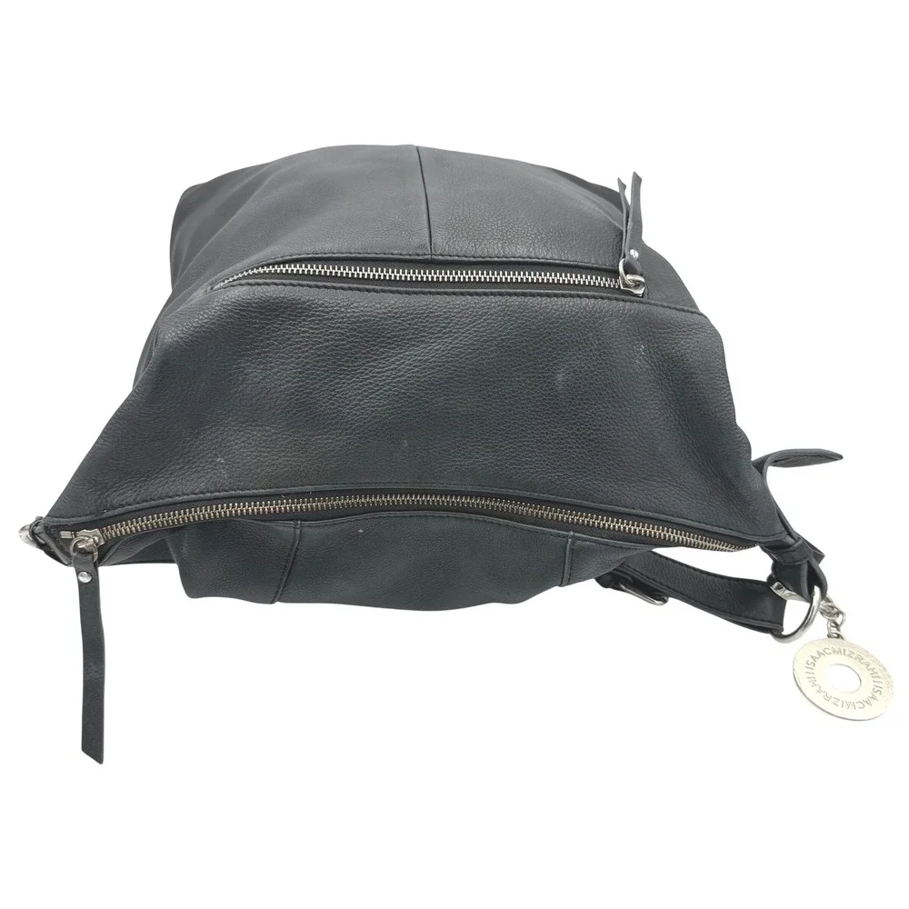 Isaac Mizrahi Hobo Bag Womens Large Black Pebbled Leather Tassel Shoulder Bag